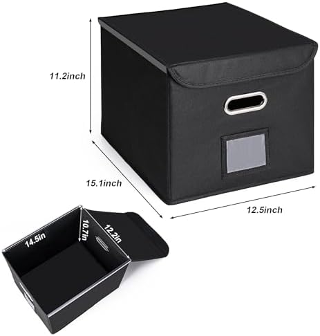 CADONO File Organizer Box with Lid (Navy Blue, 14.9 x 12.59 x 10.8 inch)