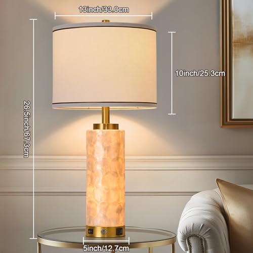 AIDENOEY 26" Modern Art Glass Table & Bedside Lamp, Stepless Dimmable Base + Dimmable 3-Color Light, USB A/C Charging Ports, Touch Control & Switch for Bedroom, Living Room, Office, Study