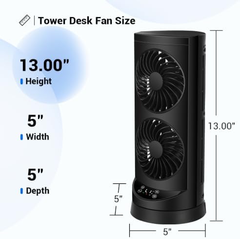 Tower Fan for Bedroom,24 ft/s Portable Desk Table Fan with Remote