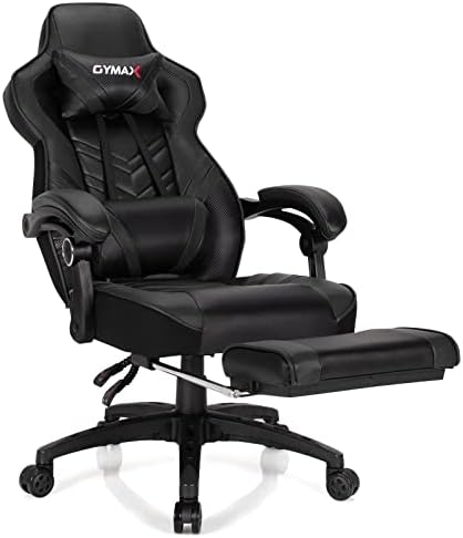 GYMAX Gaming Chair, Ergonomic Computer Chair with Footrest, Linkage Armrests & Lumbar Cushion, Big Wide High Back Video Gaming Chair, Reclining Office Rolling Chair for Adult/Teens (Black)