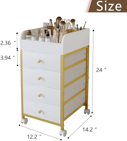 Rolling Makeup Organizer Cart - Under Desk Vanity Cart with Drawers