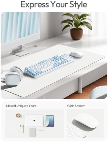 YSAGi Leather Desk Protector, Office Mat, Large Mouse Mat, Non-Slip PU Leather Blotter, Laptop Desk Pad, Waterproof Writing Pad for Office and Home (White, 47.2" x 23.6")