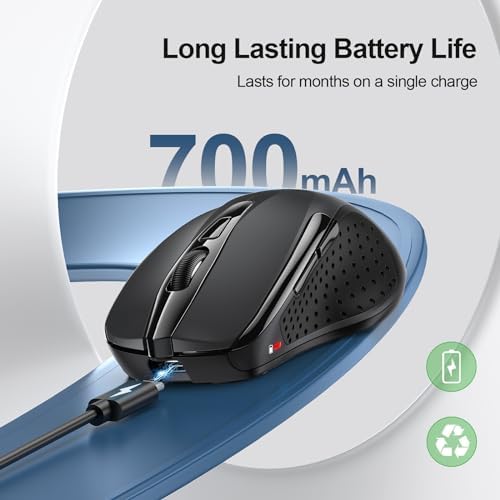 TECKNET Wireless Mouse Rechargeable, 2.4G Computer Mice with USB-A Receiver