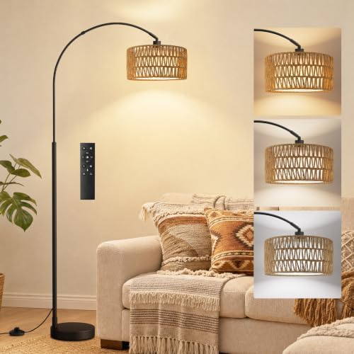 Ambimall Rustic Arc Floor Lamp, Color Temp and Brightness Adjustable,Black
