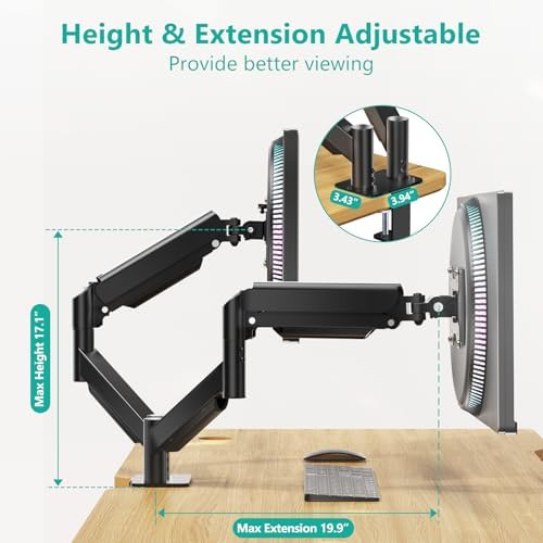 WALI Adjustable Dual Monitor Arm for 13-27 inch Screens, 19.8 lbs per Arm