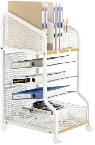 Rolling File Cart Under Desk Storage and Organizers 5-Tier White