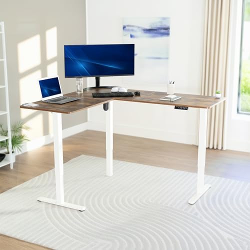 VIVO Rustic Vintage Brown 63 x 55 in Corner Standing Desk, DESK-E3CTWN