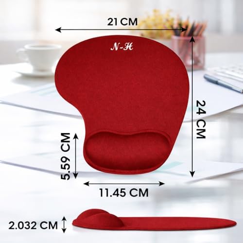 Ergonomic Mouse Pad with Wrist Rest, Gel Wrist Support Mousepad, Pain Relief Laptop Computer Mouse Pad, Non-Slip Mouse Pads for Home & Office (Red, Regular)