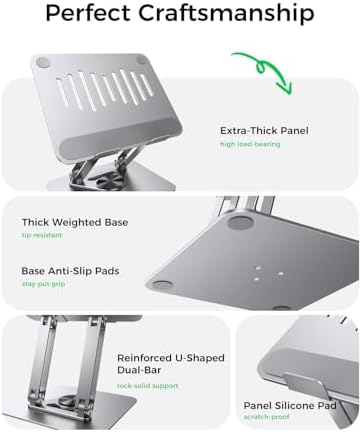 MAGIC JOHN Adjustable Laptop Stand for Desk, 360° Rotating Foldable Protable Laptop Riser Holder, Ergonomic Design Computer Notebook Stand Holder for MacBook Pro Air/Dell/HP 10-17.3"