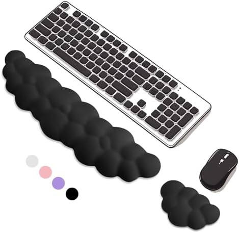 Keyboard Wrist Rest Mouse Wrist Support Set, Cloud Keybroad Wrist Rest Pad with Non-Slip PU Base, Memory Foam Wrist Rest for Pain Relief Computer Laptop Gaming Home Office, Black
