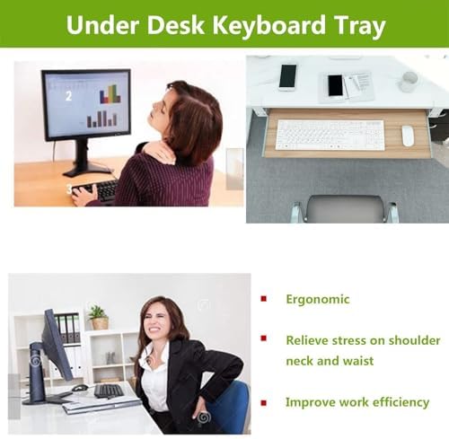 Ergonomic Wooden Keyboard Drawer Tray With Sliding Rails, Under Desk Pull-Out Keyboard Shelf, No Drill Installation(Wood,65 * 30Cm)