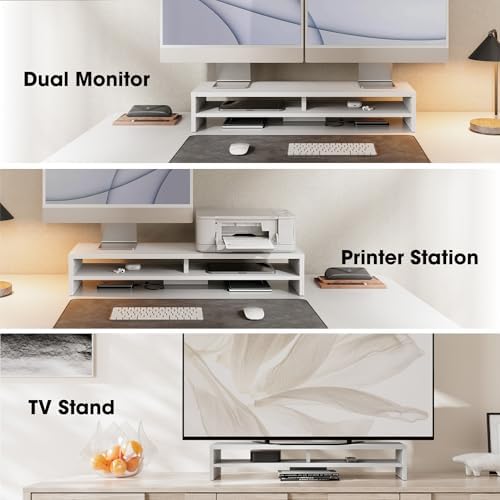 Fenge 31.5 Inch Dual Monitor Stand Riser for Desk, White