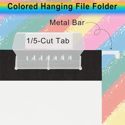 pmybupo Hanging File Folders,25 Pack Letter Size Black Hanging File Folders with 1/5-Cut Tabs,11 Point Paper Stock,Bulk for Filing Cabinet