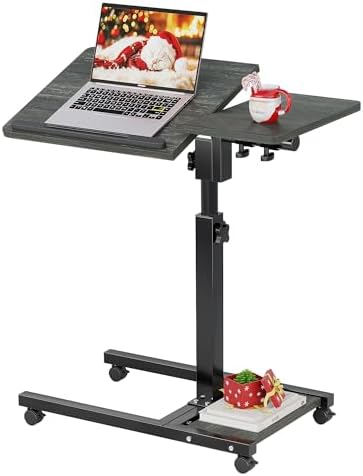 Furist Overbed Table with Wheels Adjustable Height, Mobile Standing Stand Up Rolling Laptop PC Desks with Tilting Top Height Tray Side Computer Workstation for Bedroom on Hospital Home Use, Black