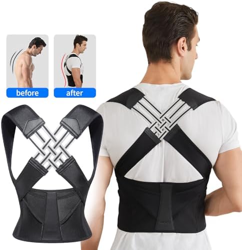VOKOKOYA Posture Corrector for Women and Men,Adjustable Shoulder Straightener,Back Support Brace,Upper Spine scoliosis, hunchback Black XX-Large