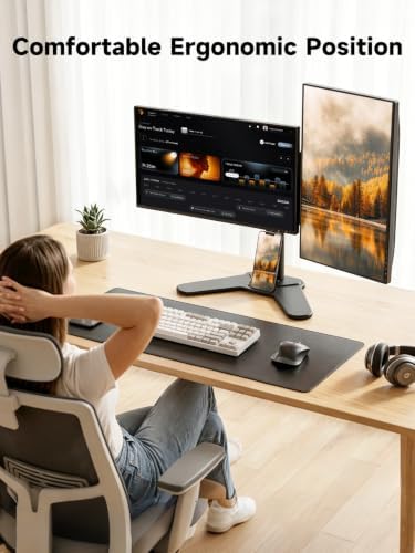 Bracwiser Dual Monitor Stand Mount, Free-Standing Full Motion Monitor Desk Mount for Two 13-32 inch, 15.43lbs, Adjustable Angle Height Monitors Arm, Desk Stand, Ergonomic L Feet, Black (ML7442)