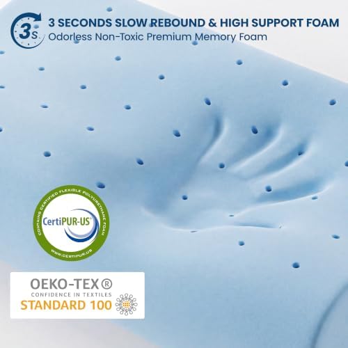 Cervical Neck Pillow for Neck Pain Relief, Odorless Memory Foam Pillow with Adjustable 2 Heights, Cooling Bed Pillow Neck Support Pillow for Side, Back & Stomach Sleepers, Standard Size(Blue)