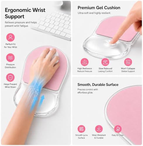 Cute Pink Gel Mouse Pad with Wrist Support, Ergonomic Cooling Wrist Pad