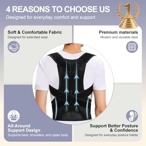 Posture Corrector for Men and Women, Adjustable Back Brace for Back, Neck and Shoulder Pain Relief, Back Support for Posture Improving Scoliosis, Hunchback, Hump, Thoracic, Spine Corrector (Medium)