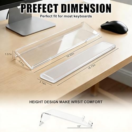 Acrylic Computer Keyboard Stand with Gel Wrist Rest Set-(Clear White Set)