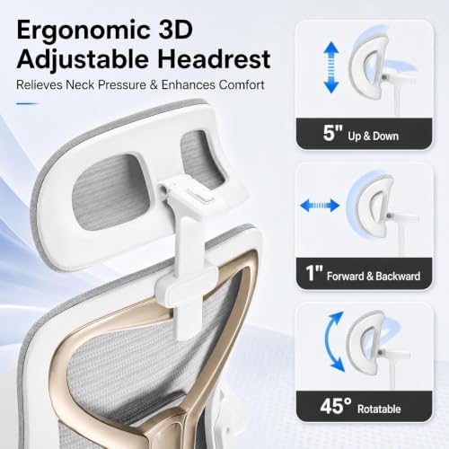 Ergonomic Office Chair for Long Hours and Back Pain Relief, Space-Saving Design with Adjustable Lumbar Support, Flip-Up Arms, 3D Headrest, Tilt & Rock, 330 LBS, Gray/Gold