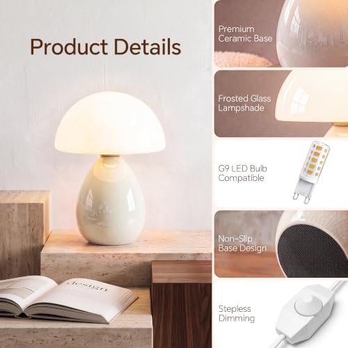 Dawnwake Mushroom Lamp Table Lamp for Bedroom-Small Desk Table Lamps,Cream