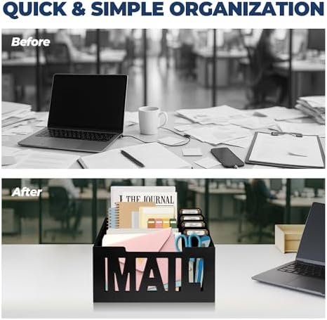 Mail Organizer Countertop, Desktop Mail Sorter with 4 Slots & Labels, Black