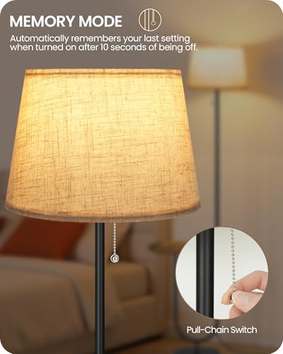 Floor Lamp with Side Table, Standing Lamp for Living Room with Tray, Pull-Chain Switch, for Living Room, Bedroom, 3 Color Temperatures, 9W LED Bulb Included, Rustic Brown and Beige FE21LD05