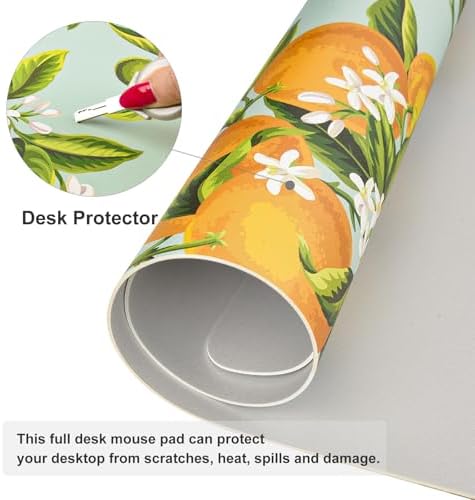 Colorful Star Large Mouse Pad, Watercolor Orange Desk Mat Office Supplies, Waterproof Faux Leather Big Gaming Mousepad, Fruits Flowers Desk Pad Home Office Décor Accessories 31.5" x 15.7"