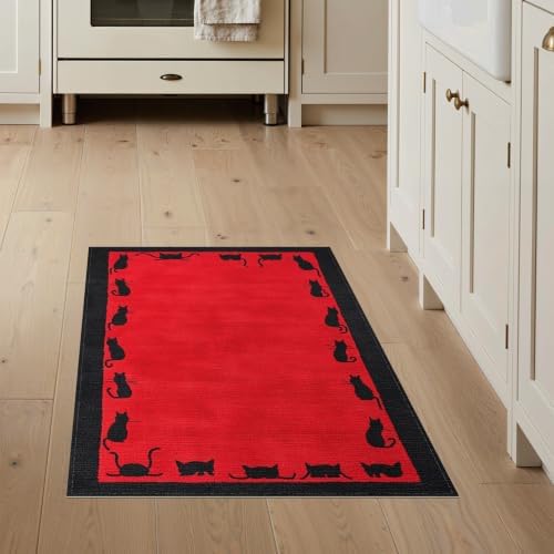 3'x5' Red Cat Crimson Artistic Washable Area Rug