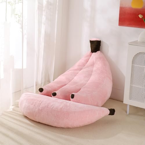 Banana Bean Bag Chair with Ottoman, Floor Sofa Bed with Footrest, Comfy Convertible Lounger for Teens & Adults, Plush Couch for Bedroom, Living Room or Dorm, M-Pink