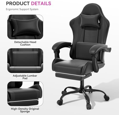 Gaming Chair, Racing Style Computer Gamer Chair, Black