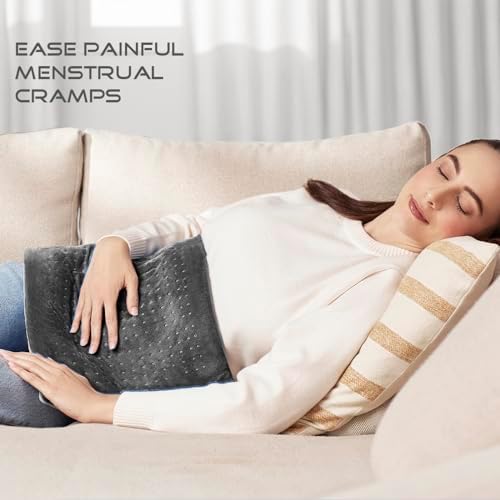 Boncare® Small Heating Pad for Neck and Shoulders and Back with Auto Off & 4 Temperature Settings, Fast Heat up Instant Comfort and Ultra Soft Velvet Plush Machine Washable (Gray, 11"x20")
