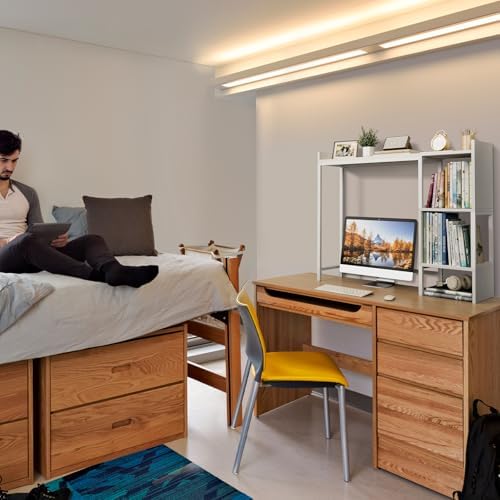 White 37" Desk Hutch for Table Top, Dorm Desk Bookshelf with Side Baffles, Desktop Organizer Shelf for Office & College, Monitor Riser Stand