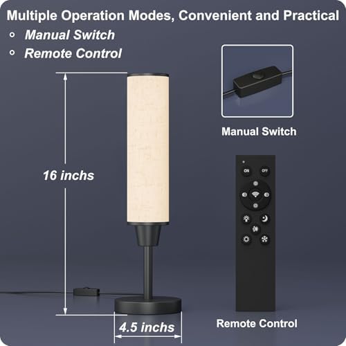 Nukanu Table Lamp with Remote,Black,Linen lampshade