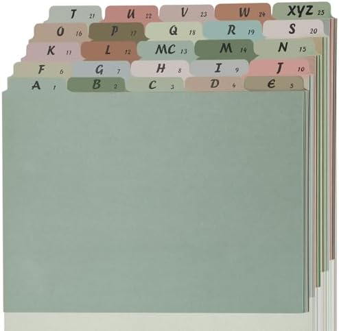 1 Set A-Z Alphabetic and Number Top Label Files, Legal Size, 25 Sheets File Dividers 1/5 Cut Label File Cabinet Dividers Desk Organizer for Office, Home and School (Morandi)