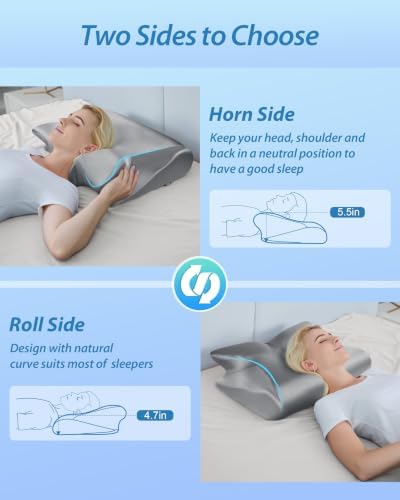HOMCA Memory Foam Cervical Pillow, 2 in 1 Ergonomic Contour Orthopedic Pillow for Neck Pain, Contoured Support Pillows for Side Back Stomach Sleepers with Satin Pillowcase (Satin Gray)