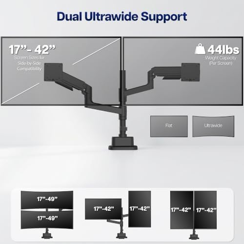 VIVO Black Dual Ultrawide Desk Mount, Up to 49 inch Screens, STAND-V200V-P