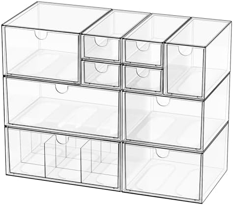 Clear 10-Drawer Stackable Desk Organizer Storage Set