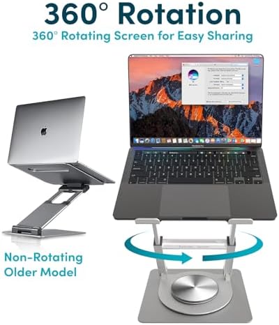 Lifelong 360 Rotating Adjustable Laptop Stand, 16" Tall Riser - Silver