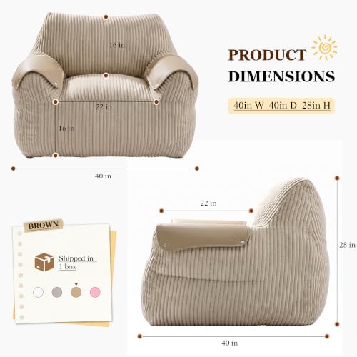 Homkdom Bean Bag Chairs for Adults, Bean Bag Sofa with Armrests, Brown