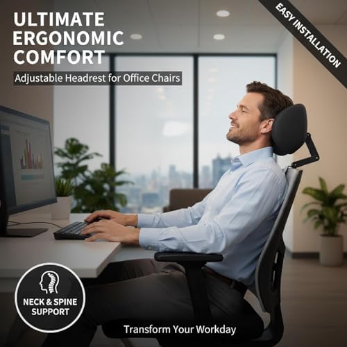 1 Pack Headrest Pillow, Office Chair Headrest Attachment, Neck Support for Office Chair, Back Cushion for Desk Chair for Ergonomic Comfort (Black)