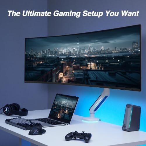 AVLT Single 27”-45” RGB Gaming Monitor Arm Desk Mount - White