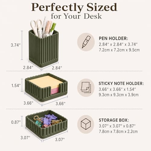 Green Desk Organizer Accessories Set, with Pen, Clip and Sticky Note Holder
