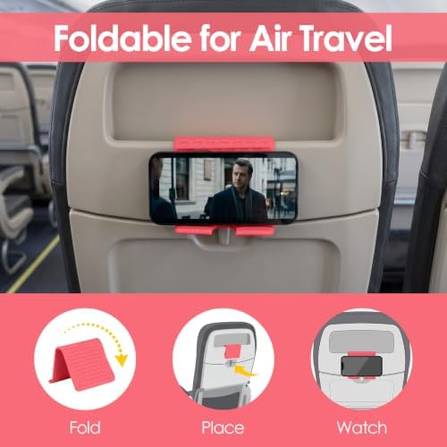 Flexible Silicone Aluminum Phone Holder Tablet Stand with Charging Port Design, Foldable Airplane Laptop/Phone Stand for Home Office Travel (Pink - with Suction)