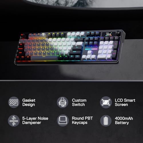 Redragon K762 PRO Wireless 104-Key Gasket Gaming Keyboard, Screen & Knob