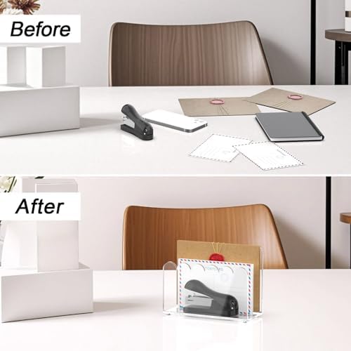 YAGELI 2 Pack 1-Slot Acrylic Mail Organizer for Desktop – Scalloped Clear Document Sorter, Vertical File Holder for Office/Home, Space-Saving Desk Organizer for Letters,Envelope,Bills,Paper