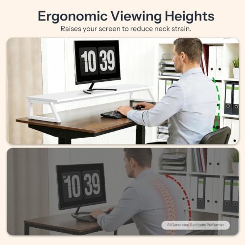 HOOBRO Dual Monitor Stand Riser, 39 Inch Large Computer Monitor Stand for 2 Monitors, Computer Monitor Riser, Desk Shelf Organizer for Office Desk, Accessories, White WW121CJ01