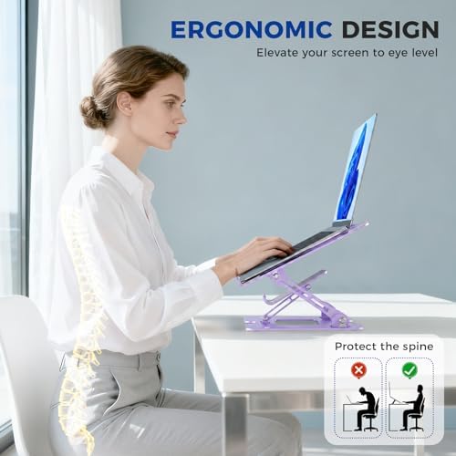Ergonomic 2-in-1 Purple Laptop Phone Stand for Desk, Adjustable Riser, Sturdy and Portable, Fits All Laptops and Phone (Purple)