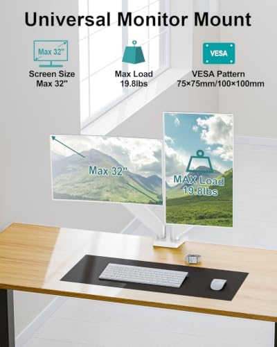 Dual Monitor Arm Desk Mount Fits Max 32 inch Screens, Holds 4.4 to 19.8lbs